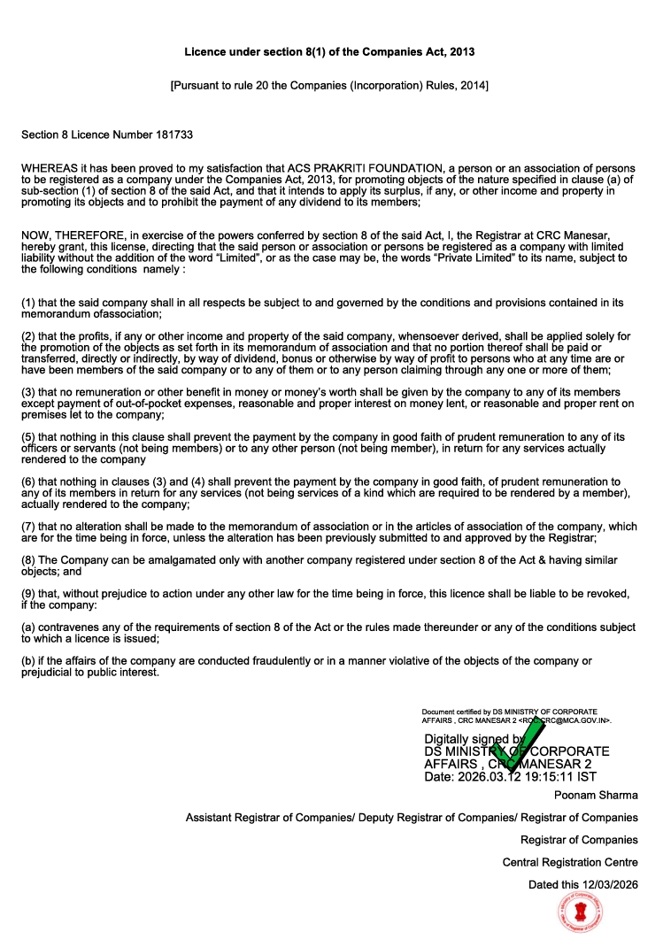 License under section 8